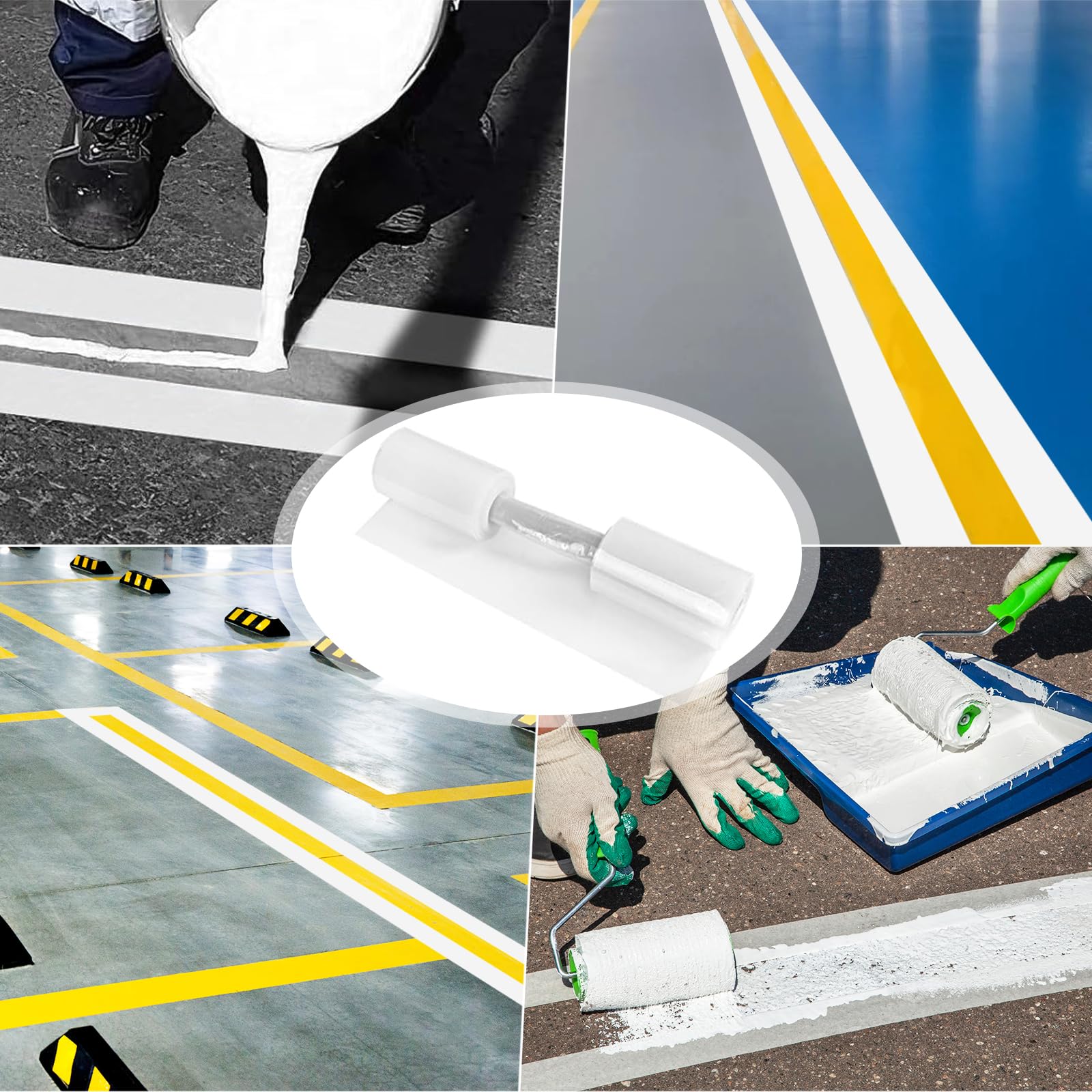 Set da 2 stencil in silicone per linee a terra, 235 x 30 cm, con due paia di guanti monouso in nitrile, riutilizzabile, per strade, campi sportivi, magazzini e aree industriali