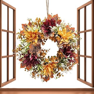 Autumn Door Wreath, 35cm Faux Leaf Decoration, Artificial Harvest Garland, | Fall Front Porch Wreath, Artificial Leaves, 35cm Autumn Door Decoration, Faux Harvest Design, for Home Apartment Thanksgiving