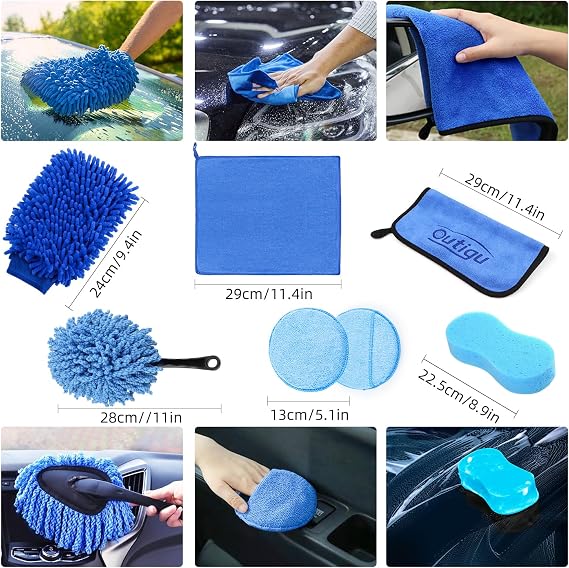14PCS Car Cleaning Kit Premium Car Washing Products with Specialized Glass Cleaning Set, Interior & Exterior Car Wash Kit, Detailing Car Wash Brush, Car Cleaning Brush for Wheel