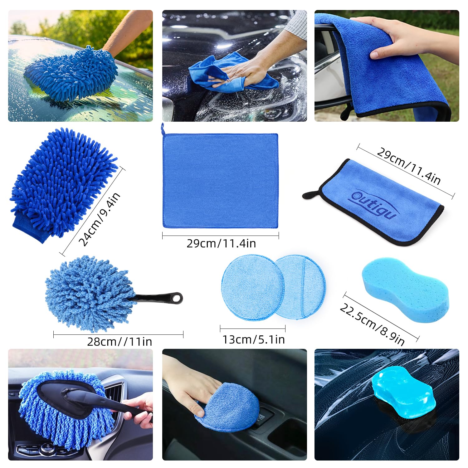 Kit de limpieza de coche de 14 piezas, productos de lavado de automóviles de primera calidad con juego de limpieza de vidrio especializado, kit de lavado de coche interior y exterior, cepillo