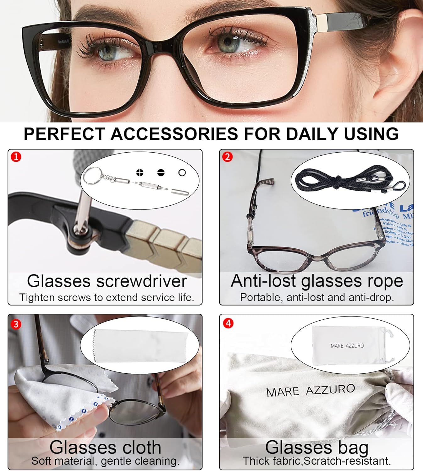 MARE AZZURO Oversized Reading Glasses Women Designer Glitter Readers 1.0 1.25 1.5 1.75 2.0 2.25 2.5 2.75 3.0 3.5 4.0 5.0 6.0 - Image 6