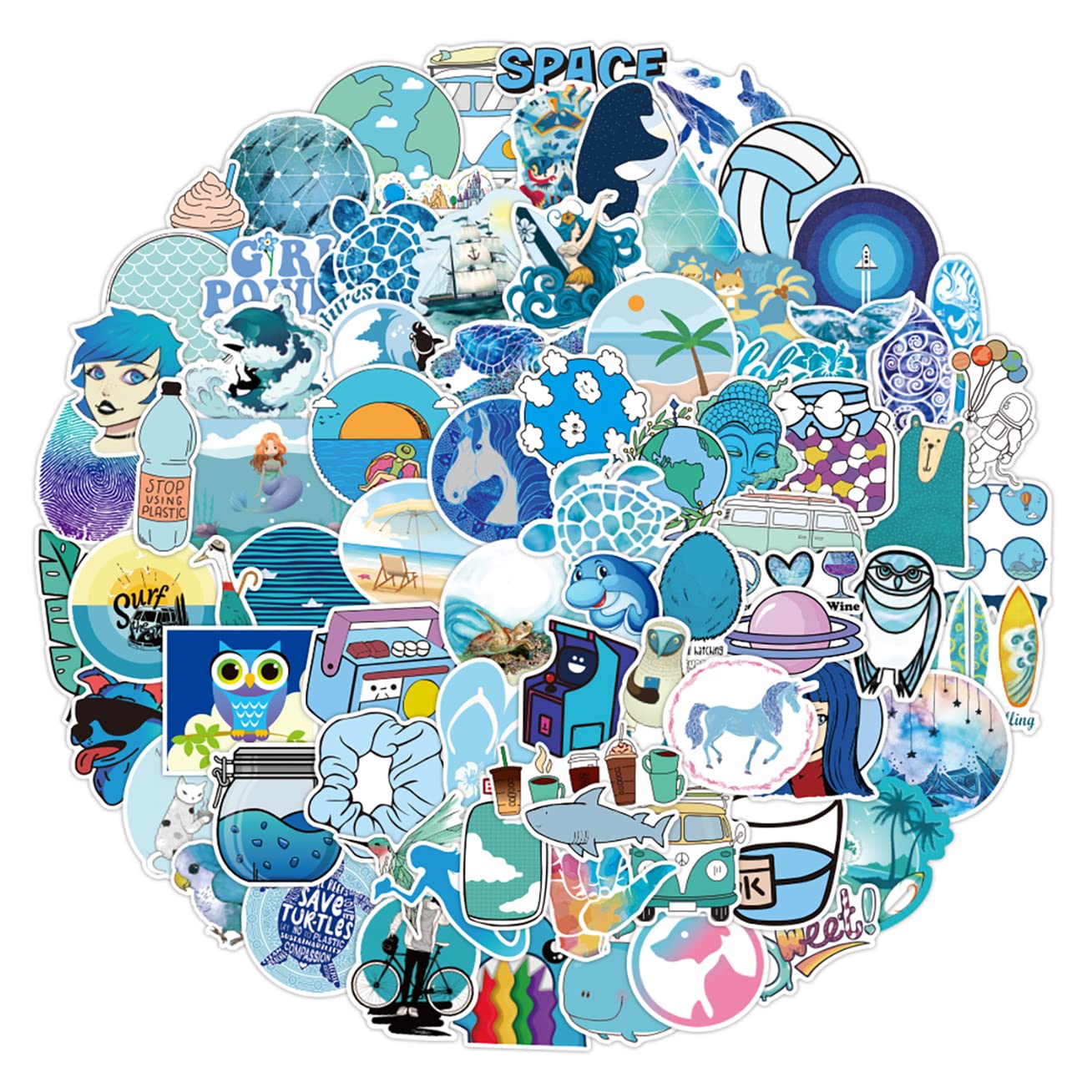 POPNWOW Vsco Blau Aufkleber 100 Stück Wasserdicht Vinyl Blue Sky Sea Stickers für Reisekoffer Gepäck Laptop Wasserflasche iPad Smartphone Fahrrad Skateboard Helmet Gitarre