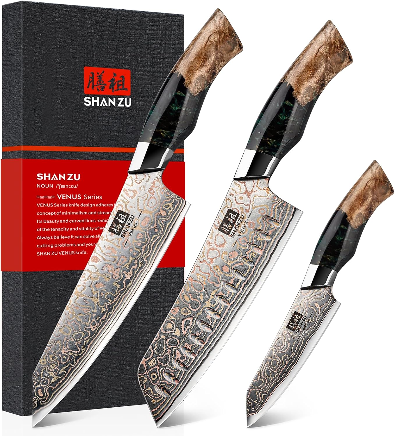 SHAN ZU Damascus Knife Set - Thumbnail 2