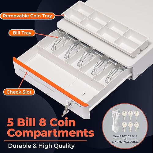 Miniatura 3 de Cajón de caja registradora para sistema de punto de venta (POS) con esquina redonda frontal de 16 pulgadas, bandeja extraíble para monedas, 5
