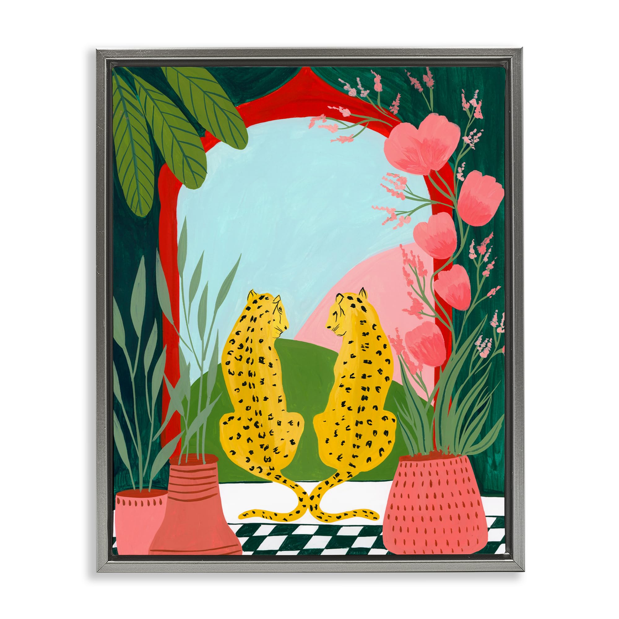 'Twin Leopard & Plants'| Floating Frame Canvas Art