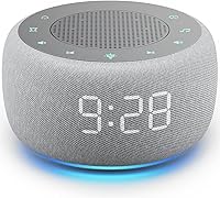 Buffbee 2-in-1 Alarm Clock White Noise Machine: Gentle Wake-Up Sounds, 18 Sleep Noises, Night Light, Sleep Timer - Plug-in Bedroom Essential