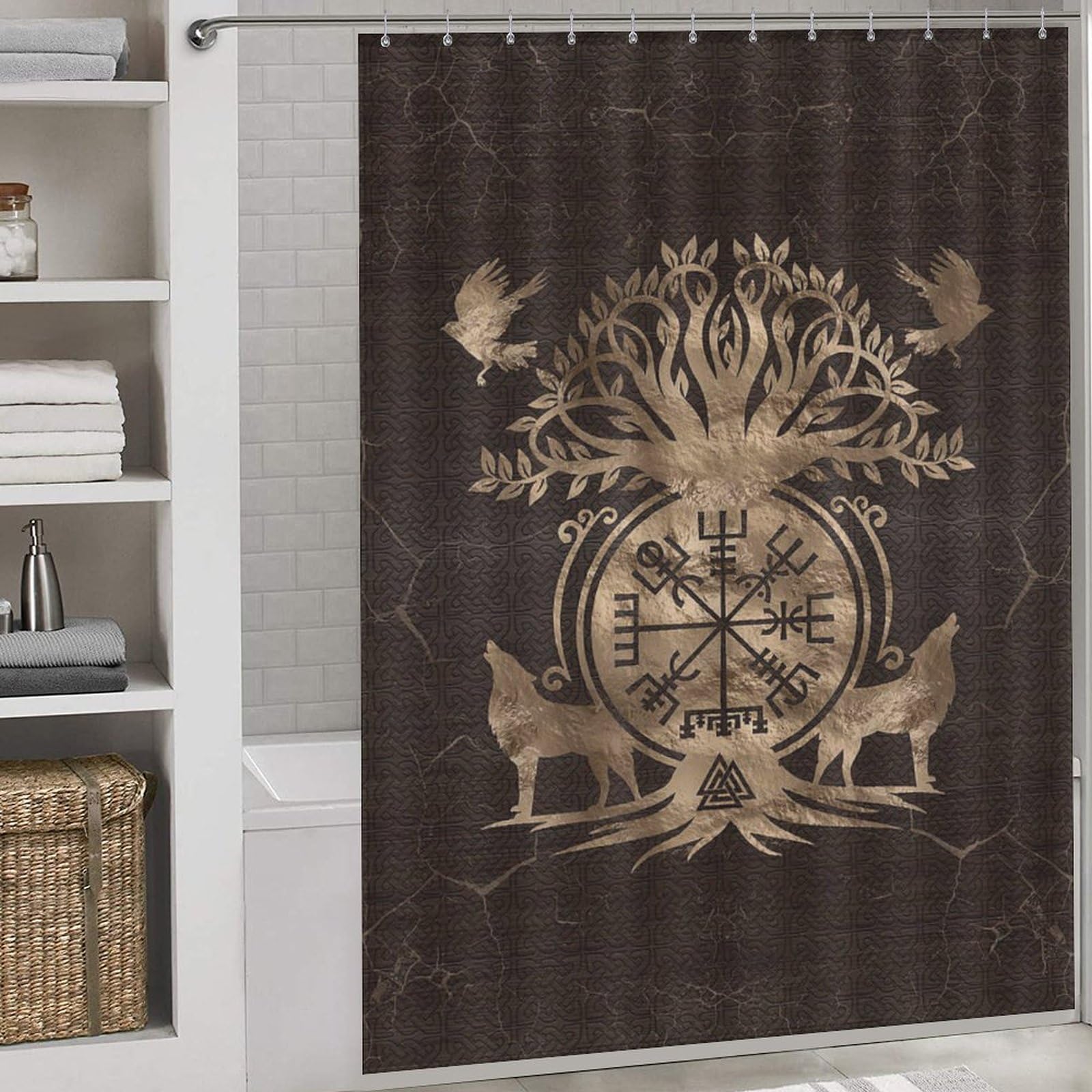 PAZZK Viking Myth Shower Curtains, Shower Curtain with 12 Hooks, Waterproof, Quick-Drying, Washable, Shower Curtains for Wet Room, Bathroom 66x72Inch（168x183cm）