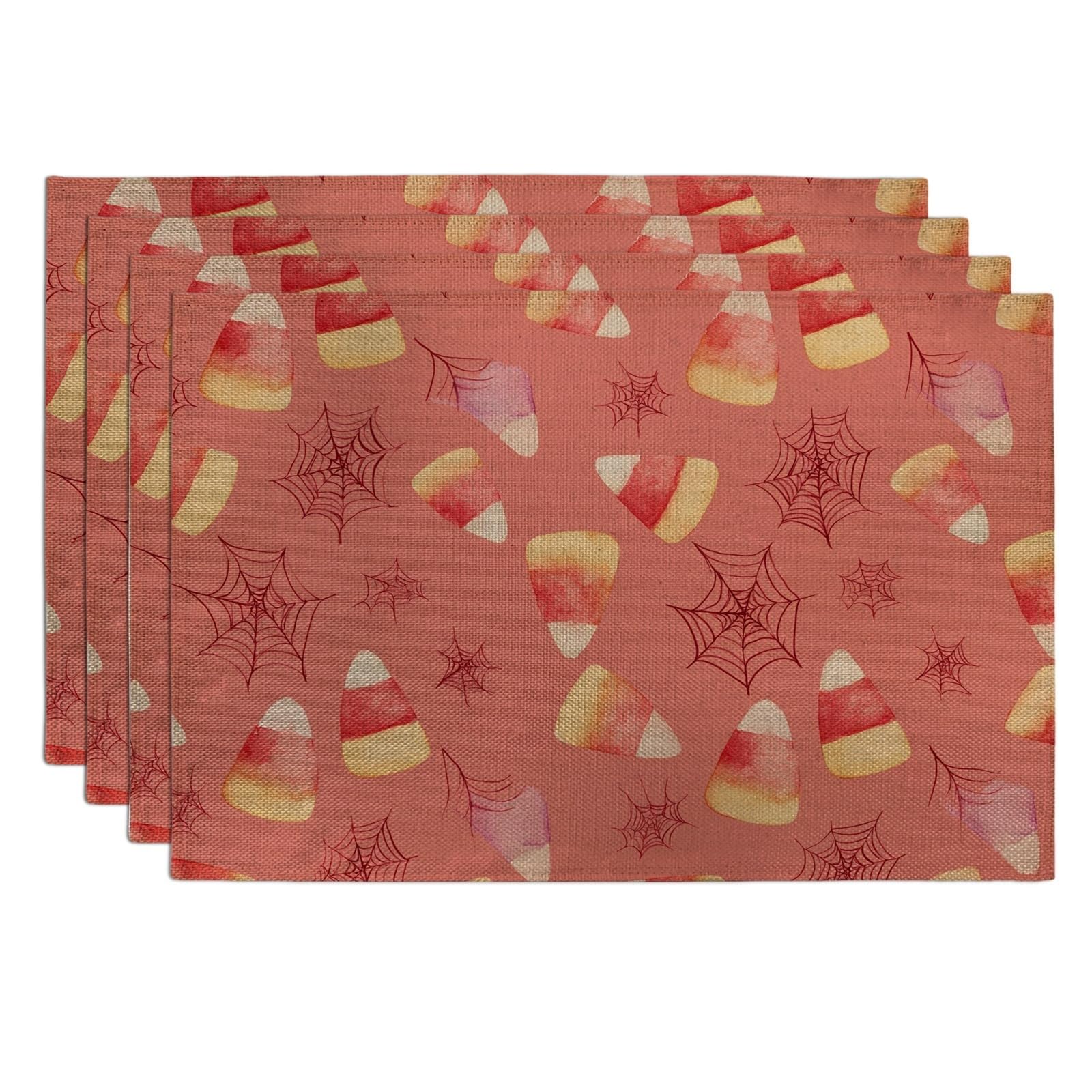 Halloween Candy Corn Placemats, Orange Cozy Decorative Place mats for Dining Table, Non-Slip Washable Indoor Outdoor Festive Placemat Set of 4