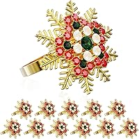 Vista 10 de ZeeDix Juego de 8 servilleteros de copos de nieve dorados de Navidad, anillos de servilletas para mesa de comedor, decoración de mesas rústicas