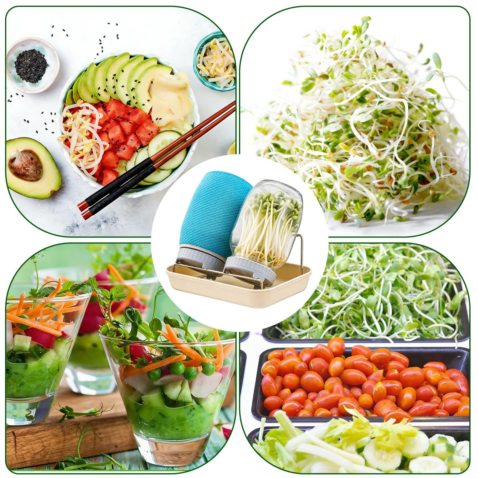 Sprossen-Set, 2 Sprossenglas-Kits, breite Öffnung, Einmachgläser mit Sprossendeckeln. Sprossen-Wachstums-Set, Samen-Keim-Set für Brokkoli, Bohnen, Alfalfa