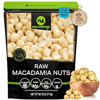 NUT CRAVINGS - Raw Macadamia Nuts, Unsalted, Shelled, 80oz - 5 LB Bulk Nuts Packed Fresh in Resealable Bag - Kosher Healthy Snack, Food Assortments Hazelnut