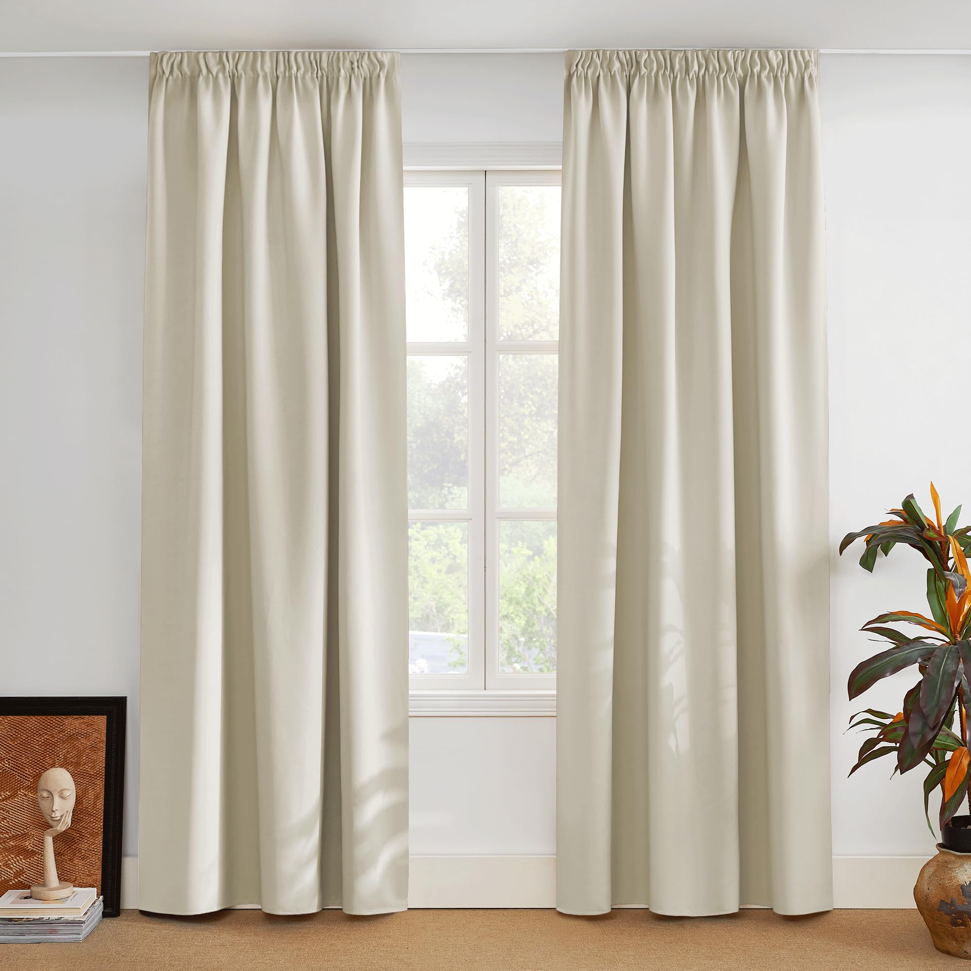PONY DANCE Verdunklungsvorhänge Kräuselband 2er Set Wohnzimmer Blickdichte Gardinen für Schienensystem Thermovorhang Kälteschutz Extra Breite Vorhänge H 228 x B 228 cm, Hellbeige