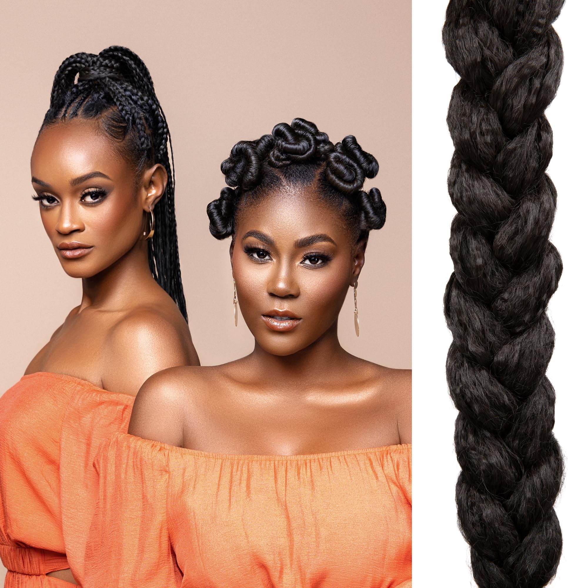 Plant-Based Braiding Hair Extensions โ 1X 40-inch Yaki braid - Itch-free Extensions with Niacinamide for healthy scalp โ Protective Styling - (1 pack, 1B OFF BLACK)