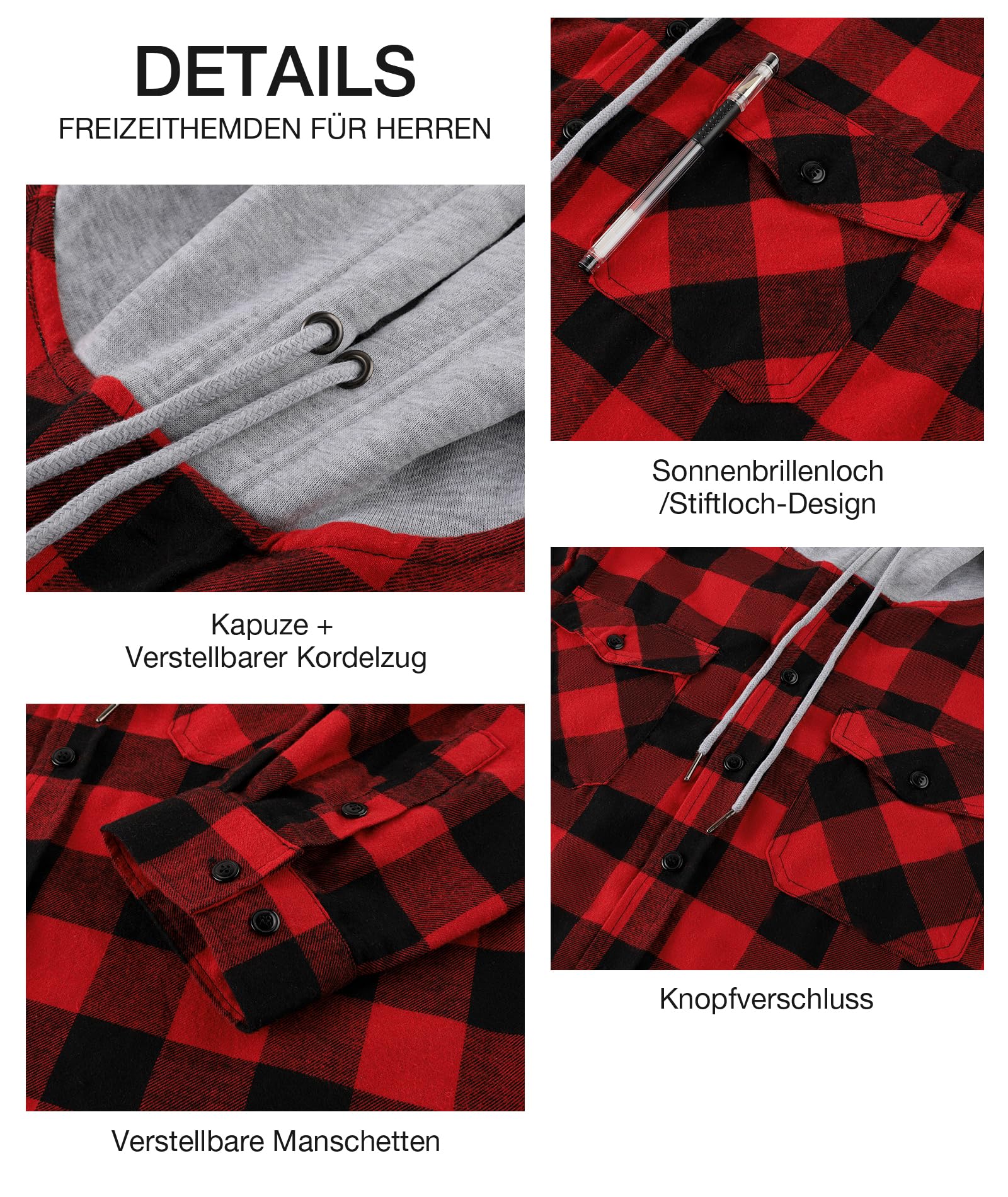 SwissWell Camicia Uomo Flanella Felpe Uomo Camicia a Quadri Manica Lunga Casual Camicia con Cappuccio M-3XL