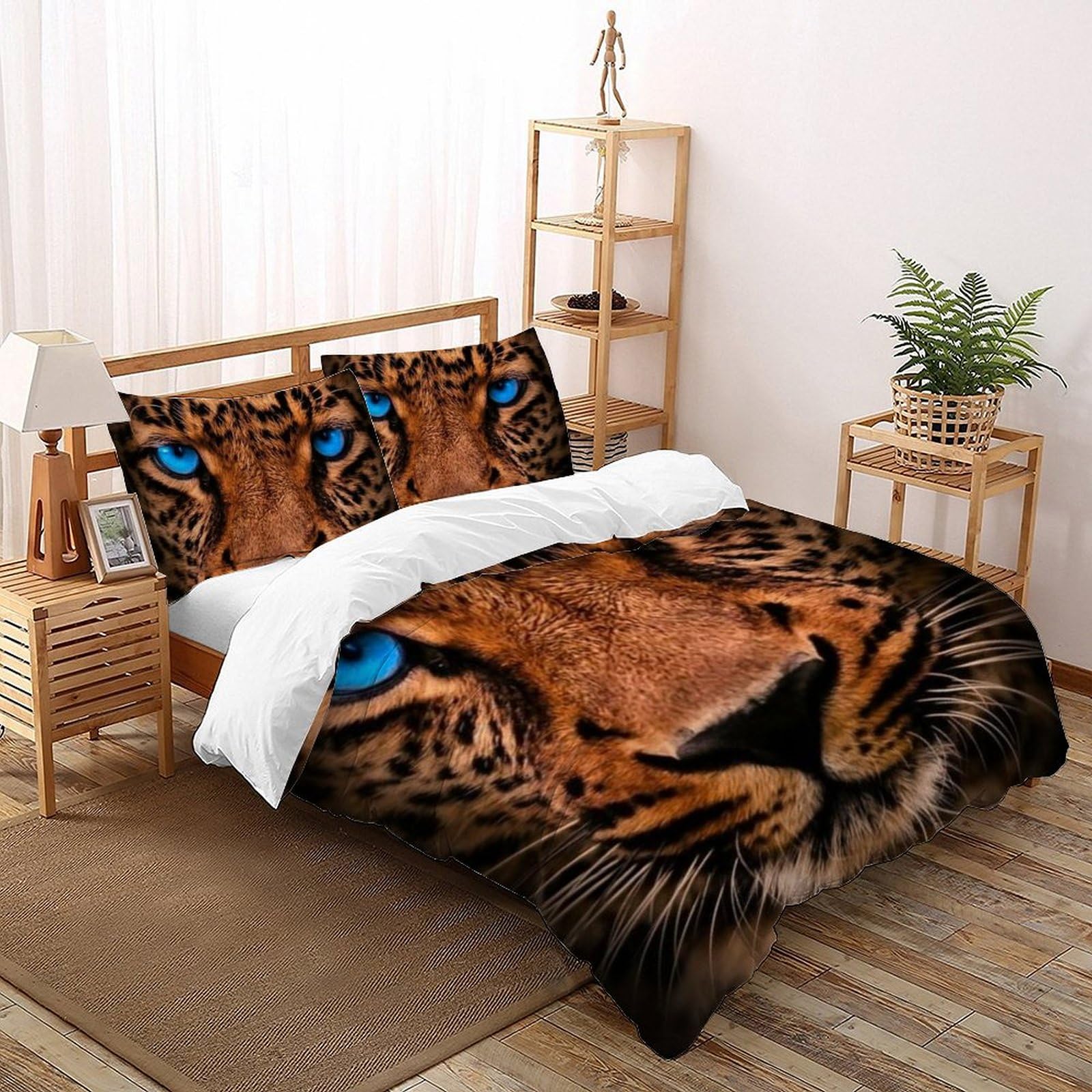 Housse de couette 200x200cm tigre imprimé 3D avec 2 taies d'oreiller