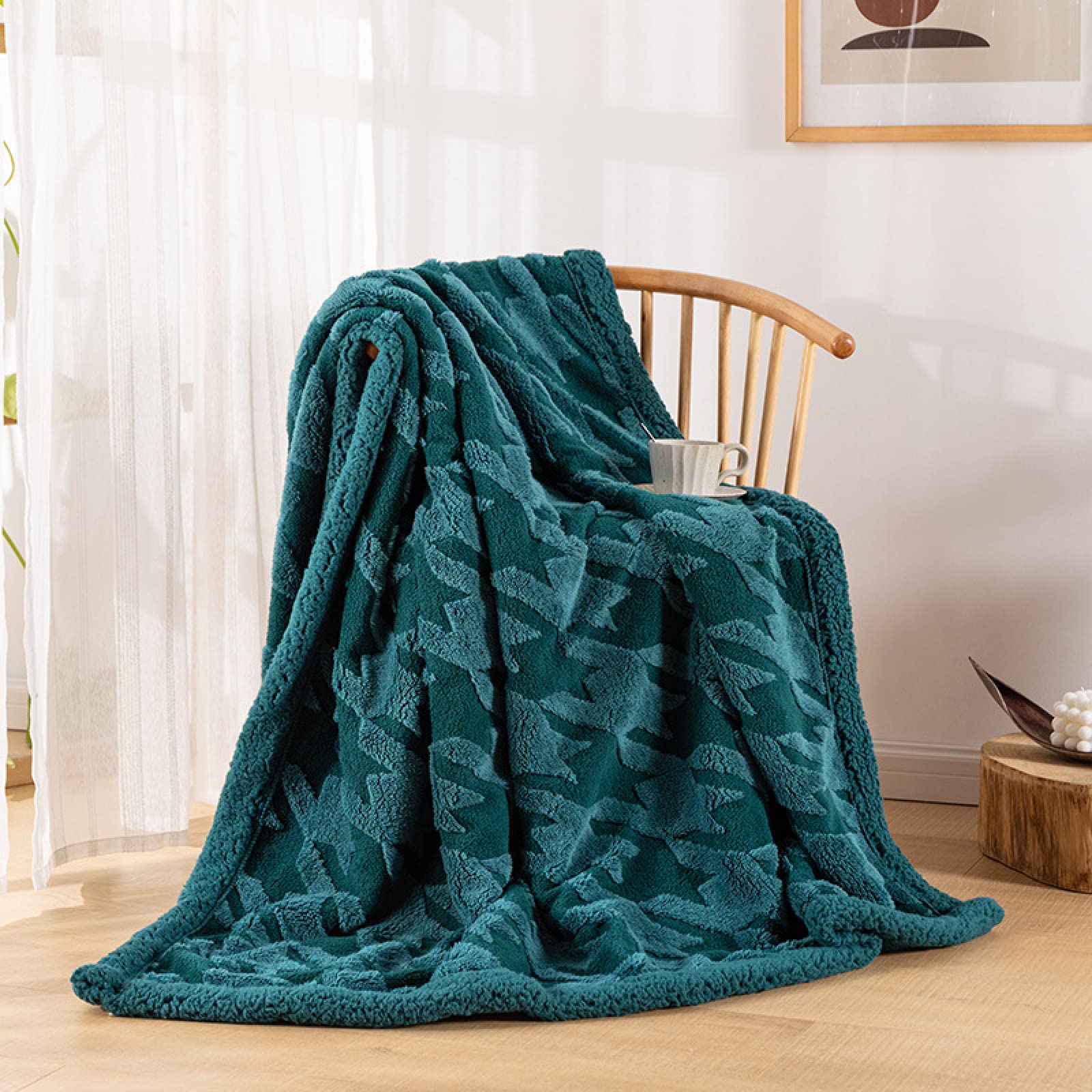 Couverture en polaire sherpa vert 100x150 plaid en peluche velours corail moelleux chaud