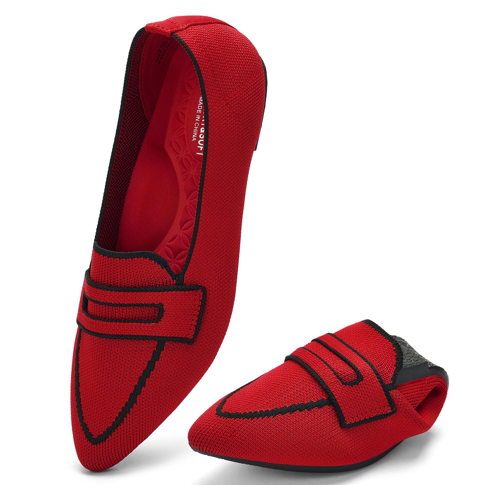 Puxowe Damen Ballerinas Slip On Spitz Strick Kleid Flache Schuhe Pumps Elegant Bequem Ballerina Flats für Damen