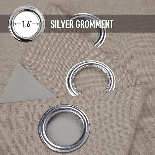 Vista 95 de Cortinas 100% opacas de 63 pulgadas de largo, lino texturizado, para dormitorio, cortinas con ojales para sala de estar, cortinas de tratamiento