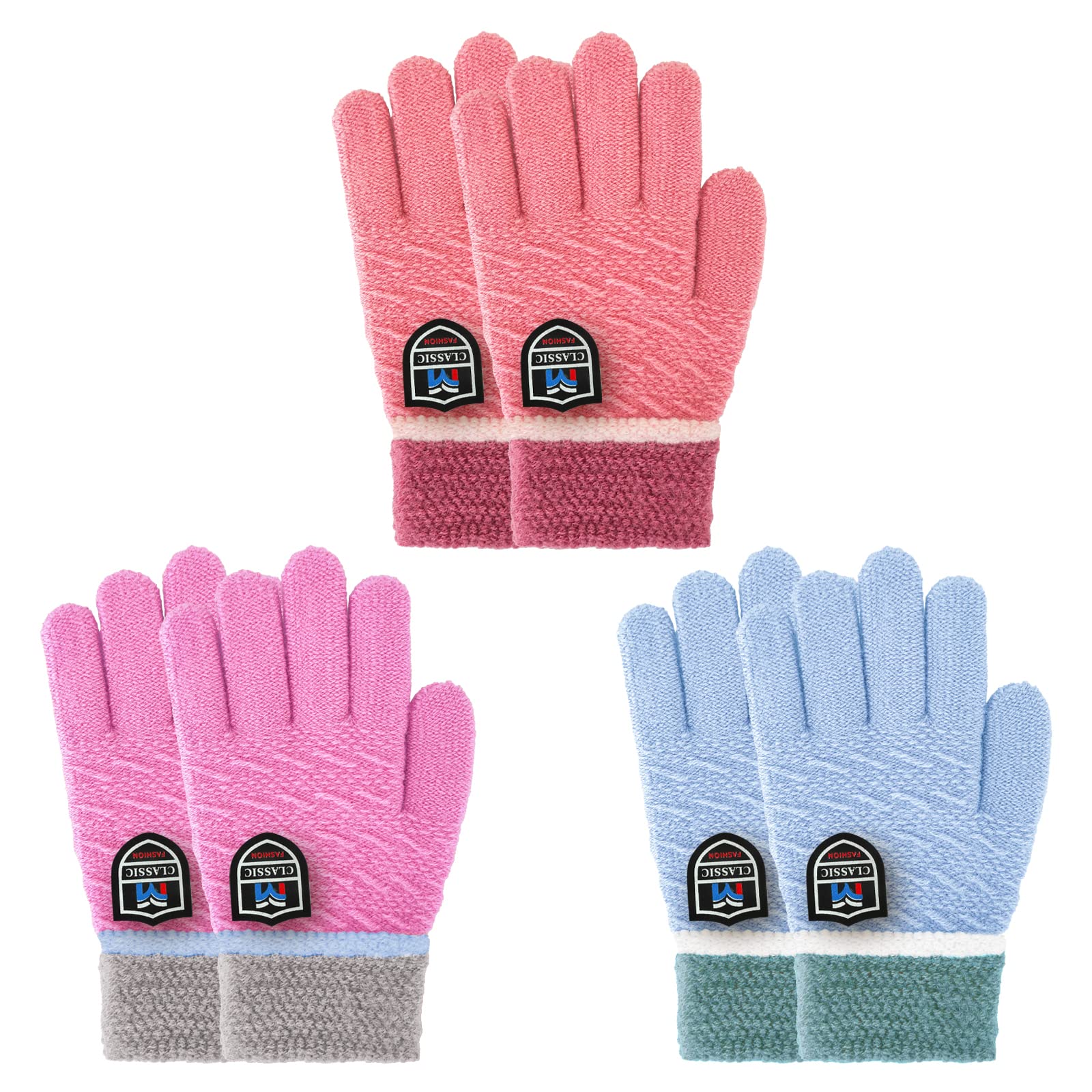 Sintege 2 paar kinderhandschoenen, gebreide handschoenen, fleece handschoenen voor jongens en meisjes, 5-12 jaar, marineblauw, zwart, ca. 6,69 Zoll lang und 3,35 Zoll breit