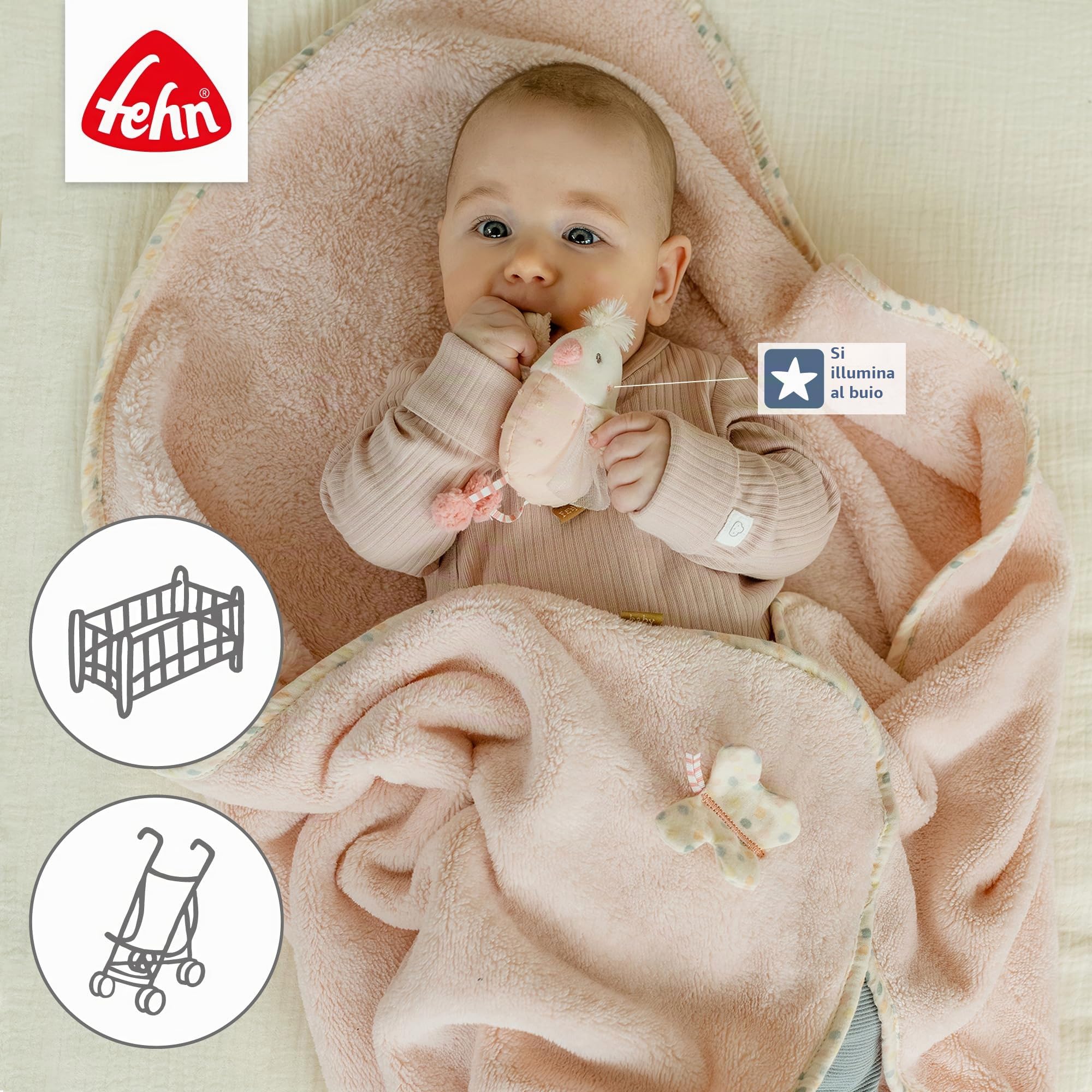Fehn Coperta a forma di uccello – morbida coperta per coccole, come tappetino per gattonare, panno per affusolare o coperta per casa e in viaggio