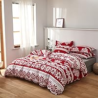 Vista 4 de UOZZI BEDDING Juego de funda de edredón de Navidad rojo con copo de nieve blanco, estilo festivo, tamaño King
