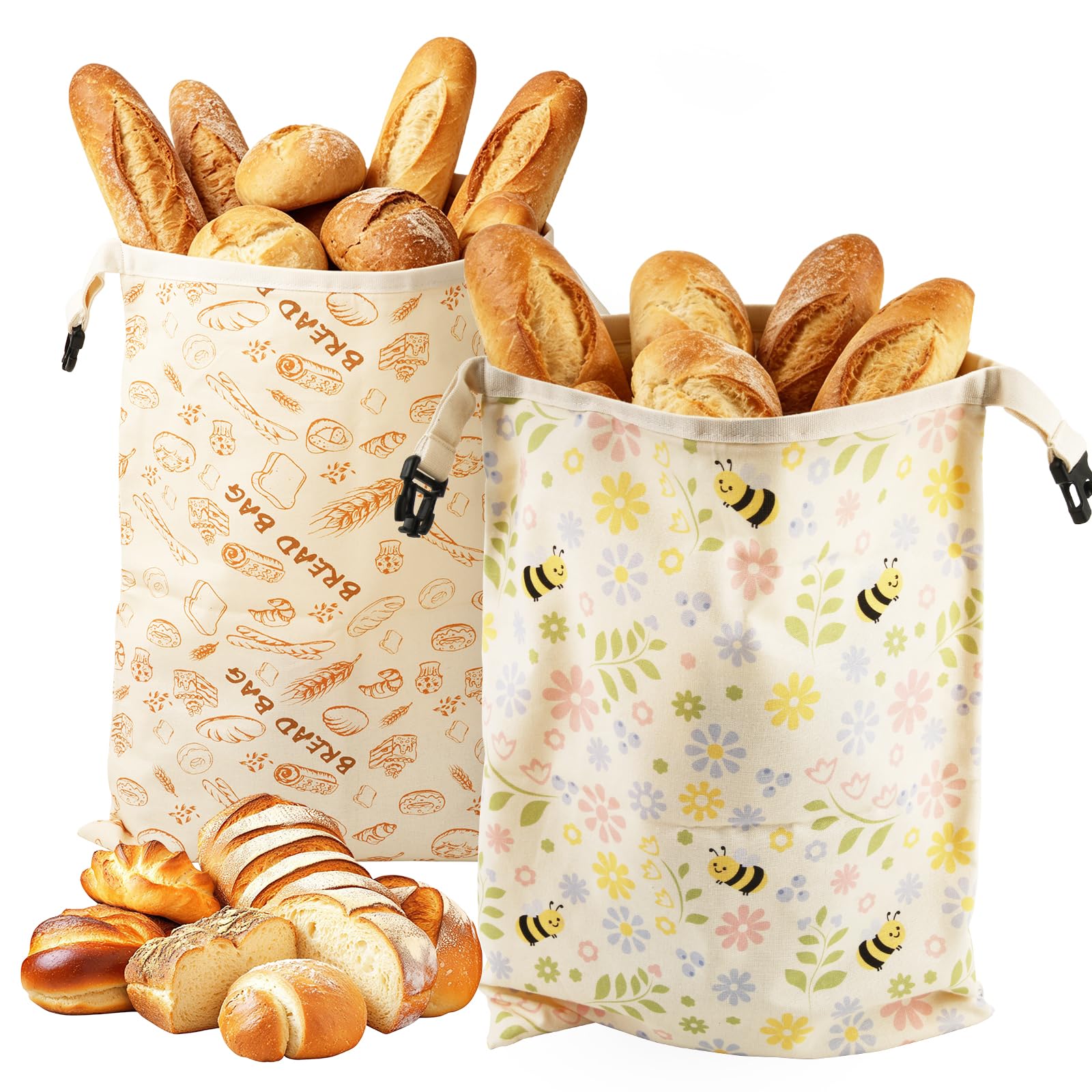 GEEKHOM Bienenwachs Brotbeutel 2 Stück Brotbeutel Leinen Wiederverwendbar für Sauerteig mit Reißverschluss 33×43 cm zur längeren Frischehaltung Waschbar