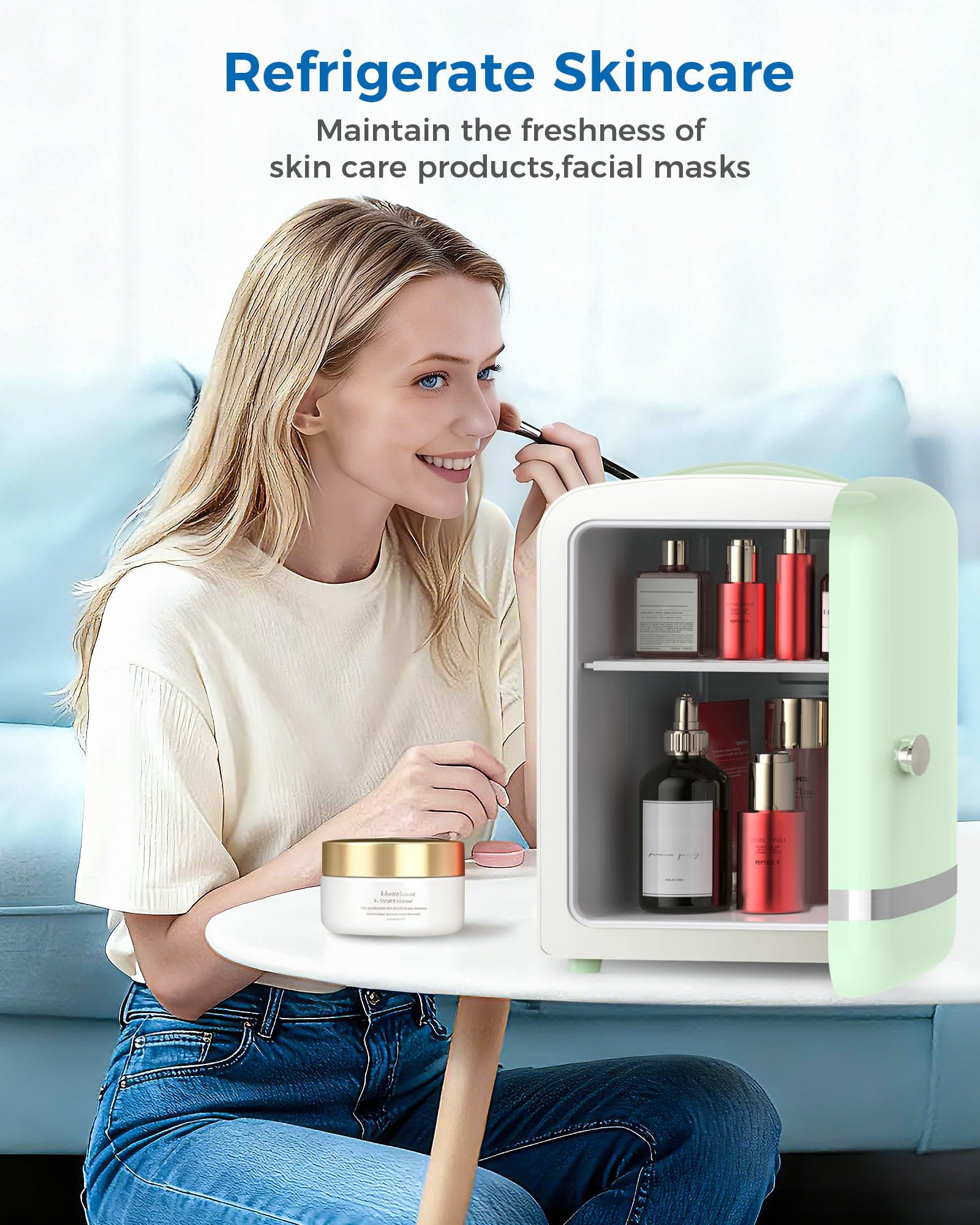 Electactic Mini réfrigérateur pour chambre à coucher, 4 L/6 canettes, petit réfrigérateur cosmétique pour soins de la peau, maquillage, médicaments et boissons, réfrigérateur de bureau portable pour