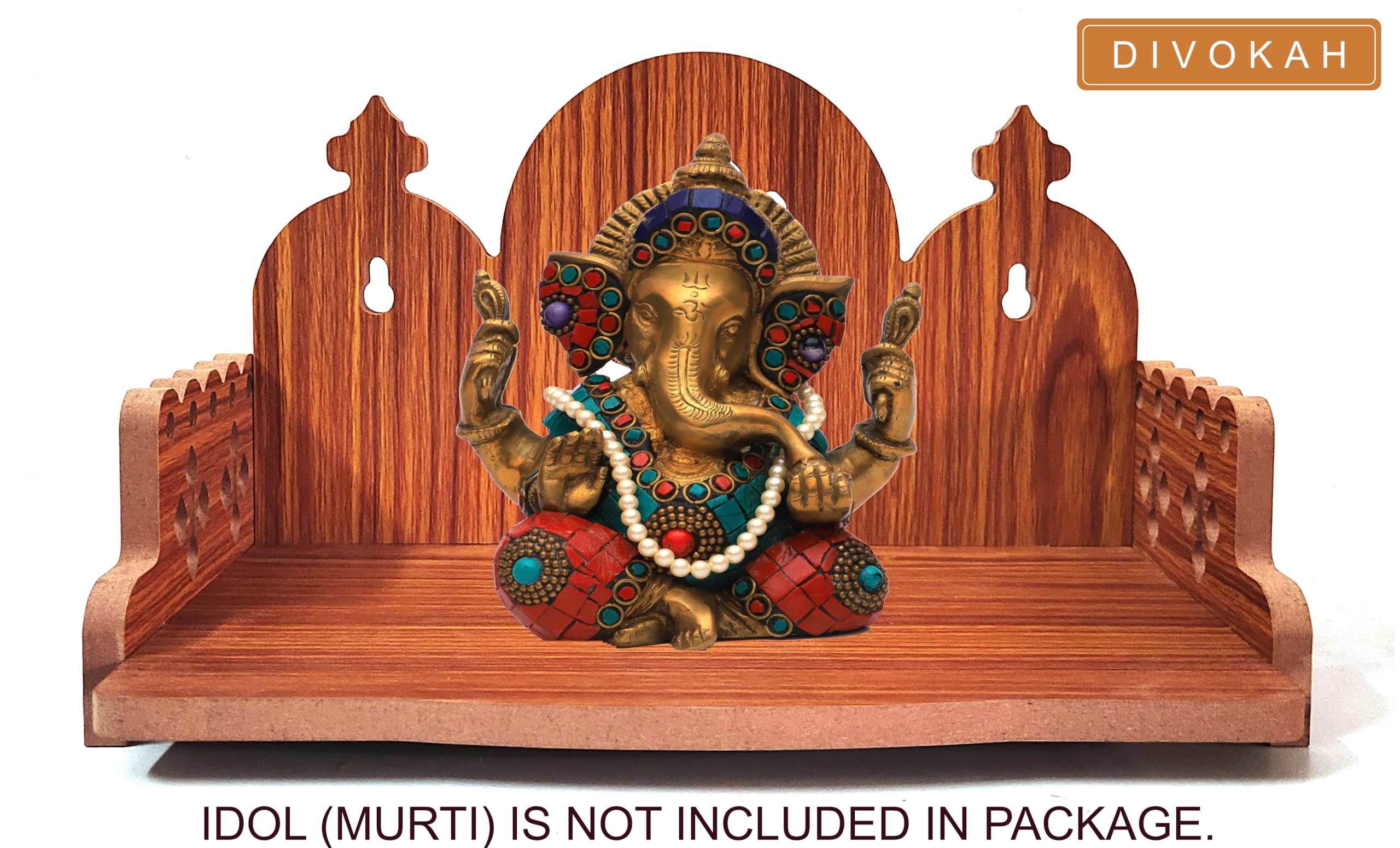 DIVOKAH® Plywood Small Wooden Temple for Home Office and Shop/Wall Hanging Temple/sinhasan/Pooja mandir/Pooja Stand/Hindola (8 MM Plywood Thickness) WDN_3G