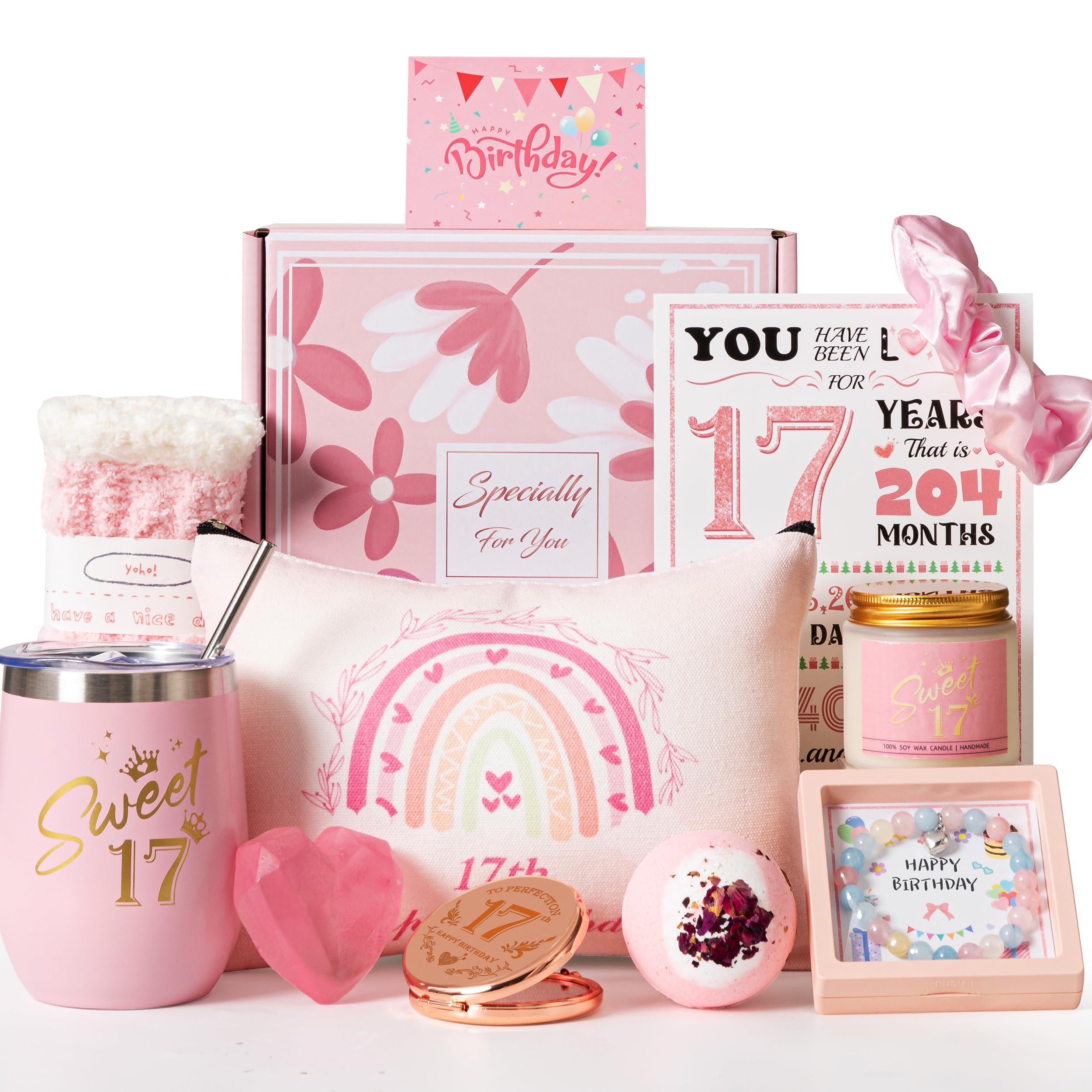 17th Birthday Gifts for Girls,Happy 17th Pamper Gift Basket Ideas for Daughter, Cute Unique Sweet 17 Year Old Birthday Hampers Presents for Her,Best Friend Niece,Granddaughter, Sister, Friend, Teens