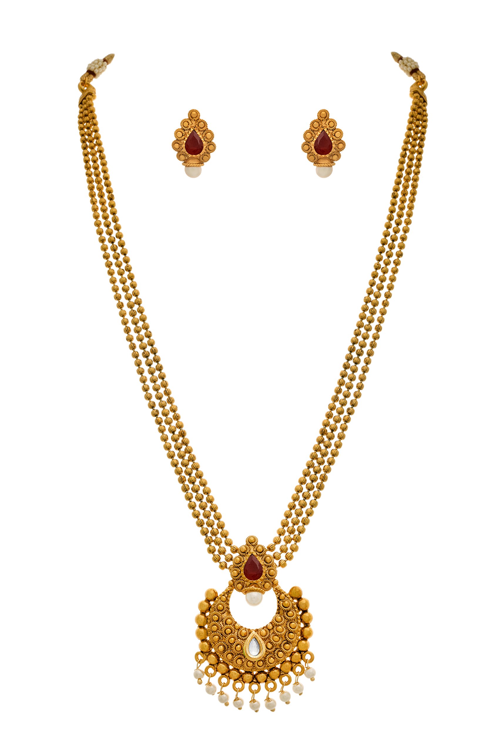JFLTraditional Ethnic One Gram Gold Plated Stones Designer Necklace Set for Women & Girls.