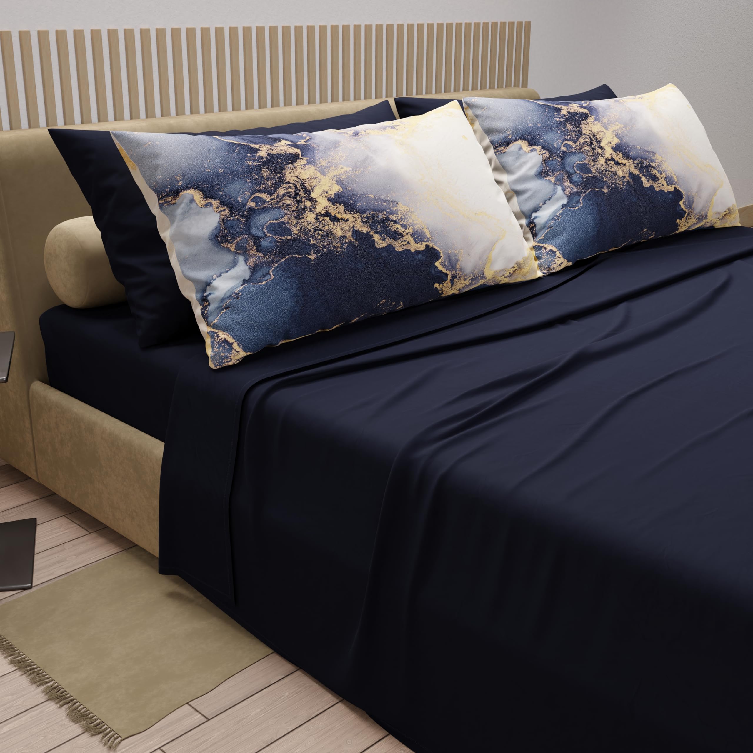 PETTI Artigiani Italiani - Cotton Sheets with Pillowcases in Digital Print, Single Bed Sheet, Single Bed Set, Night Blue, 100% Made in Italy - Image 2