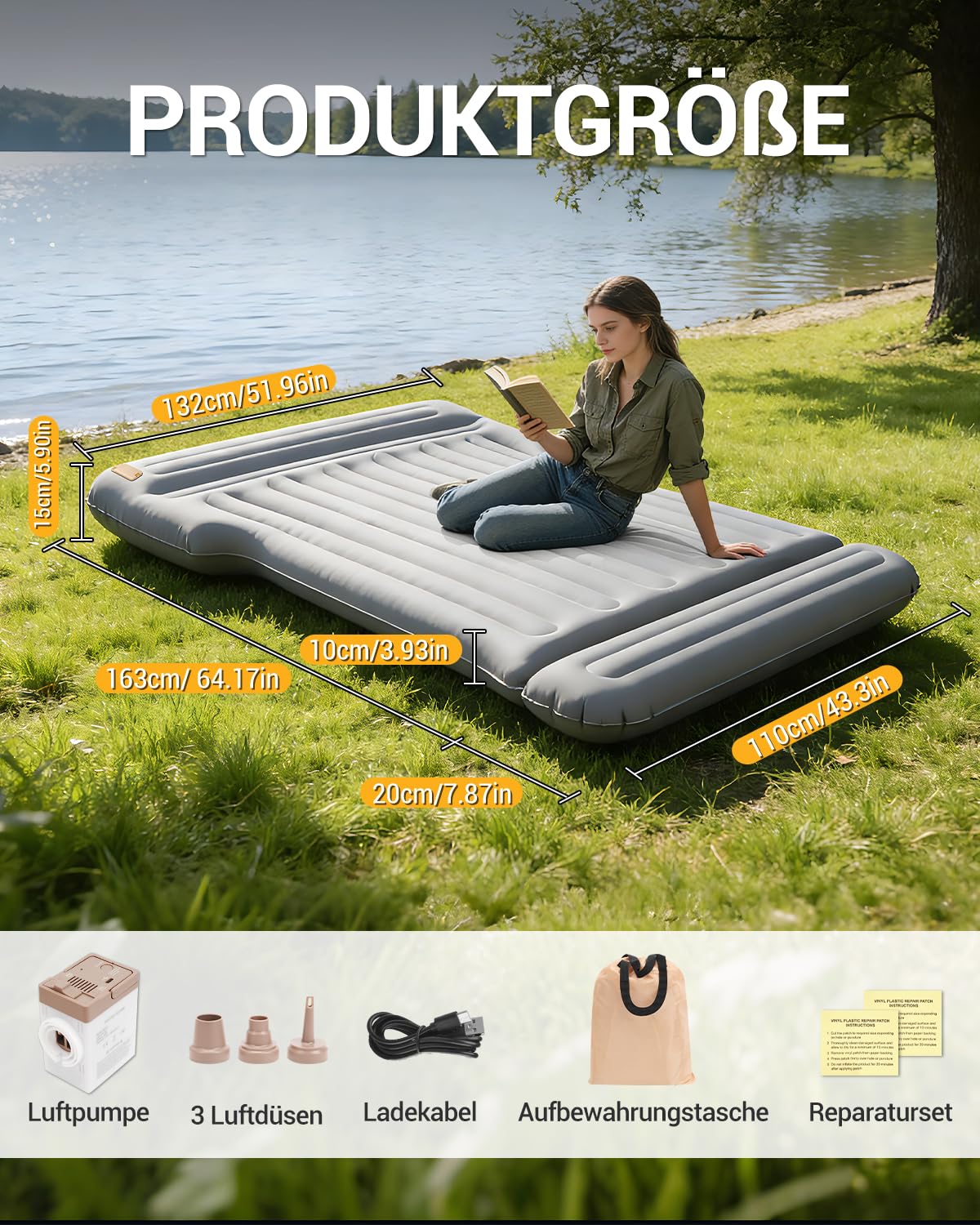 SUV Luftmatratze Kofferraum Auto Matratze Faltbar Auto Luftmatratze mit Pumpe Kabelloser Ruhiges Material Split-Design Tragbares mit Integriertem Kissen für Reisen Camping Outdoor