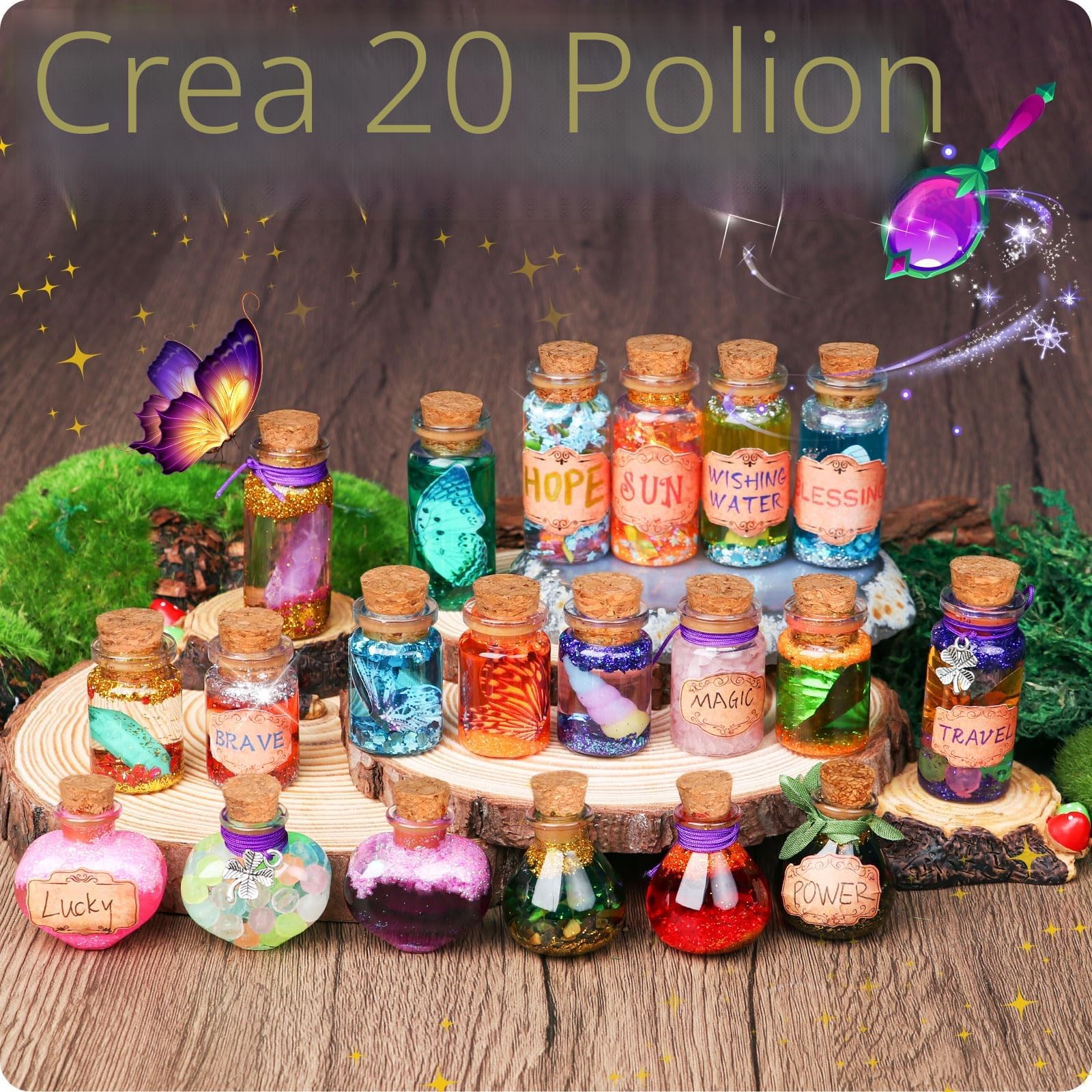 Mostof Kit di pozioni fatate retrò per bambini, mescola 20 pozioni magiche con cristallo energetico, giocattolo creativo
