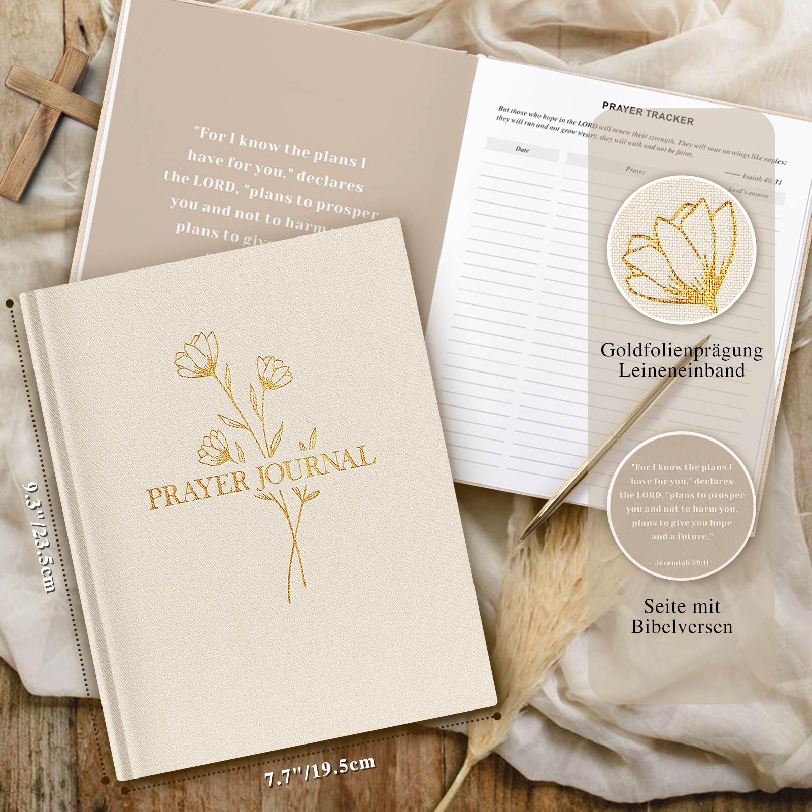 Lanpn Gebetstagebuch zum Reinschreiben, Bible Gebets Study Journal, Gratitude Prayer Journal Book, Christliches Tagebuch Notizbuch zum Bibelverse, Religiöse Geschenk für Frauen und Männer, Beige
