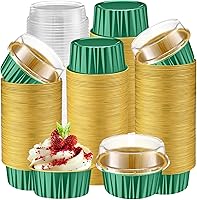 Vista 27 de Gejoy 400 Piezas Moldes de Papel de Aluminio para Hornear con Tapas 5 oz Moldes Desechables Ramekins Mini Moldes para Pasteles Crème Brûlée Moldes