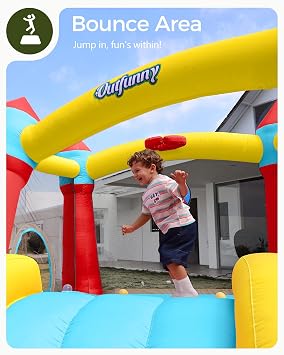 Outfunny Indoor Bounce House, Inflatable Bouncy House for Kids 3-8 Year Old