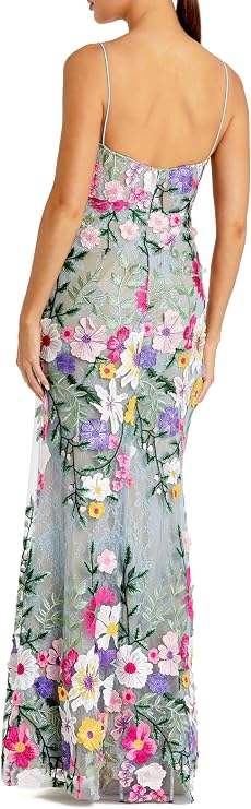 Floral Embroidered Sleeveless Bustier Gown