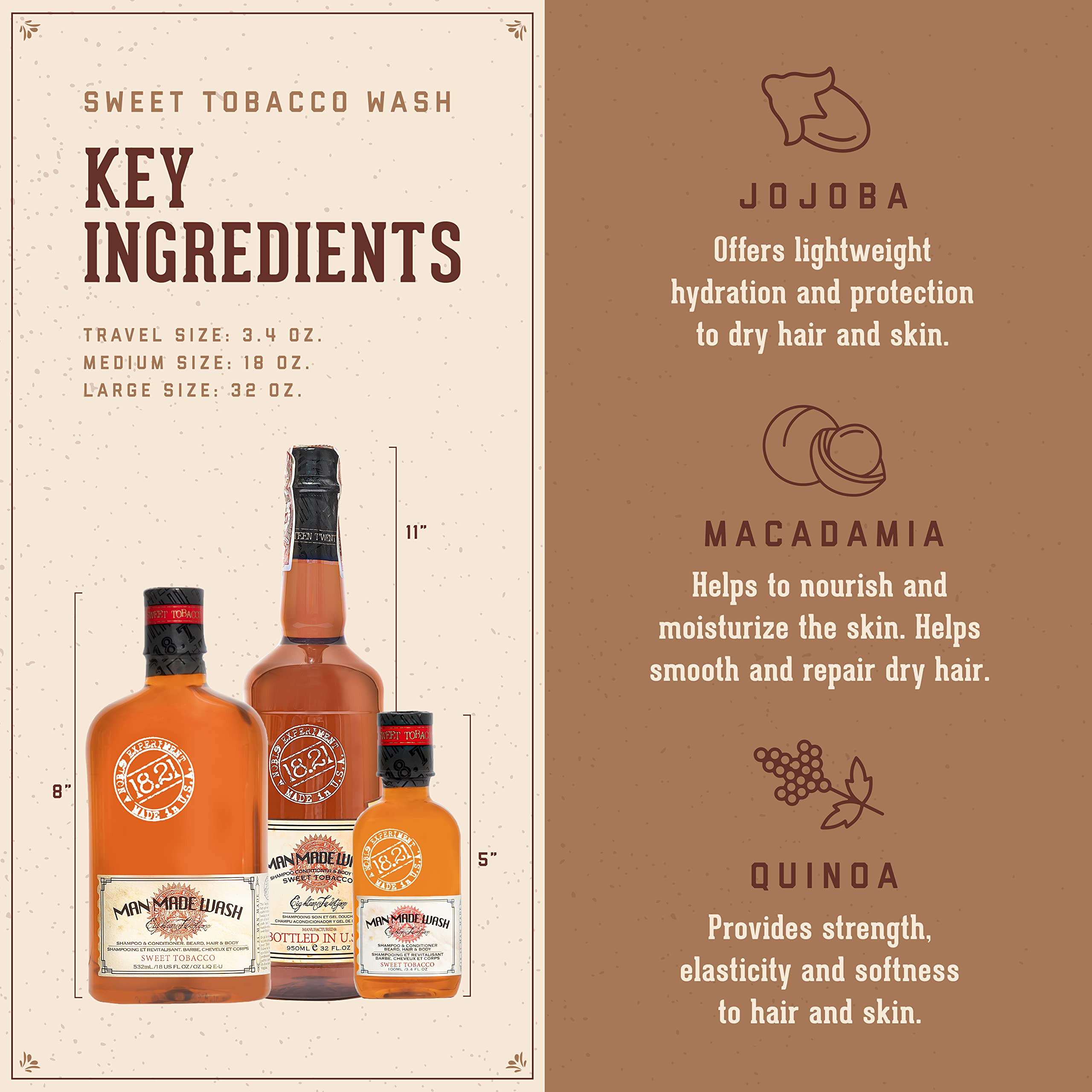 Man Made Wash - Sweet Tobacco 18.21 Man Made For Men 18 oz 3-In-1 Shampoo, Conditioner and Body Wash - Image 3