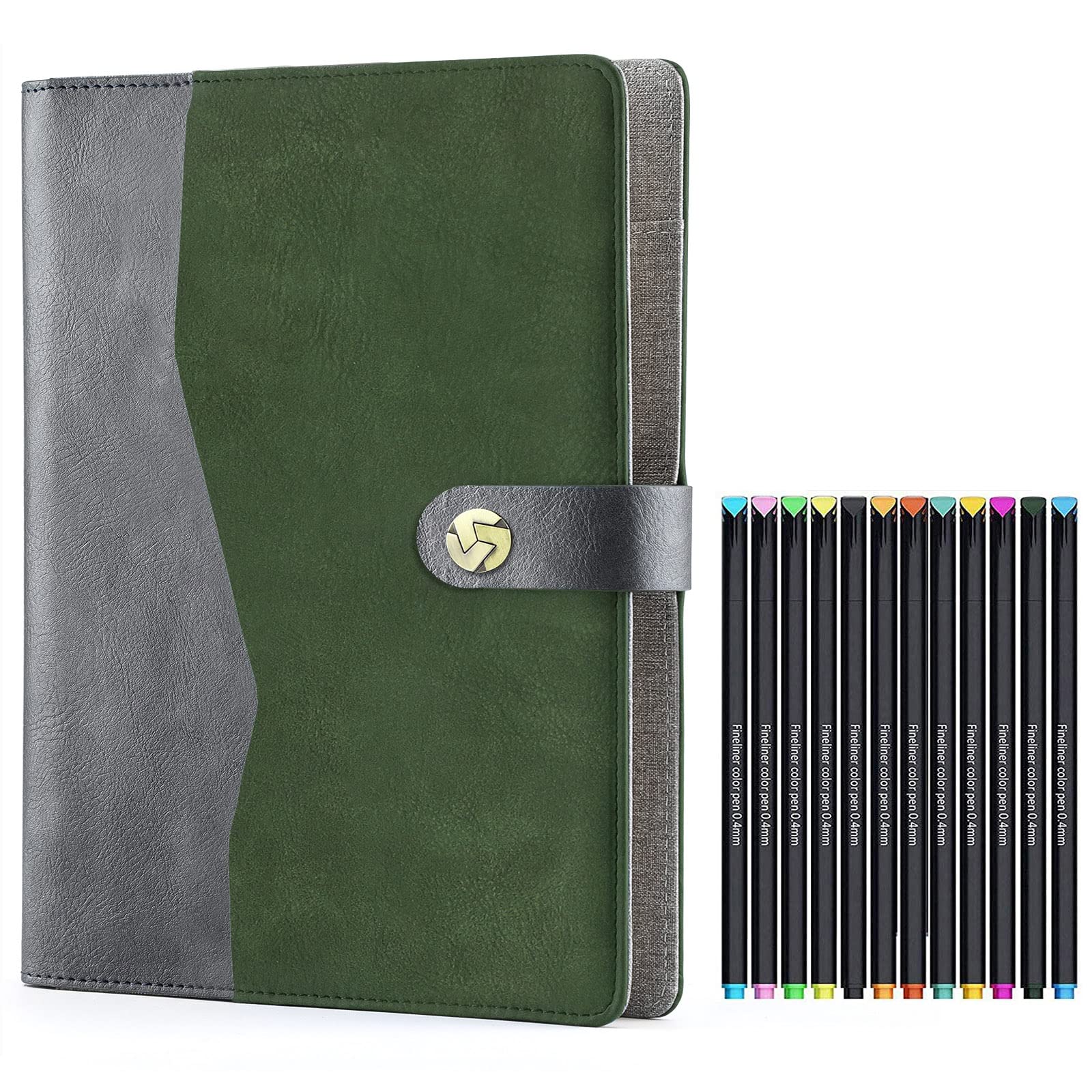 ZEEYUAN A5 Binder Leather Journal with 12 Colored Pens, A5 Planner Lined Notebook 220 Pages, Binder Refillable Notebook Ruled Notepad Travel Writing Journals for Womens Mens