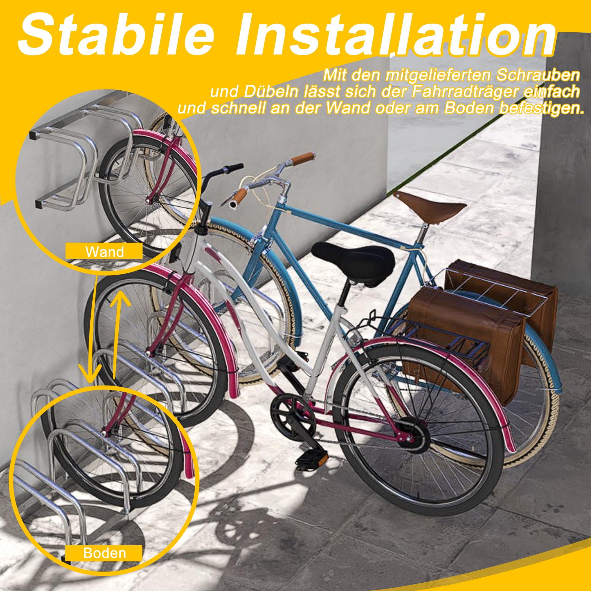 HENGMEI Fahrradständer Mehrfachständer Bügelparker Fahrradparker Boden Wand Montage (Für 6 Fahrräder) Baumarkt