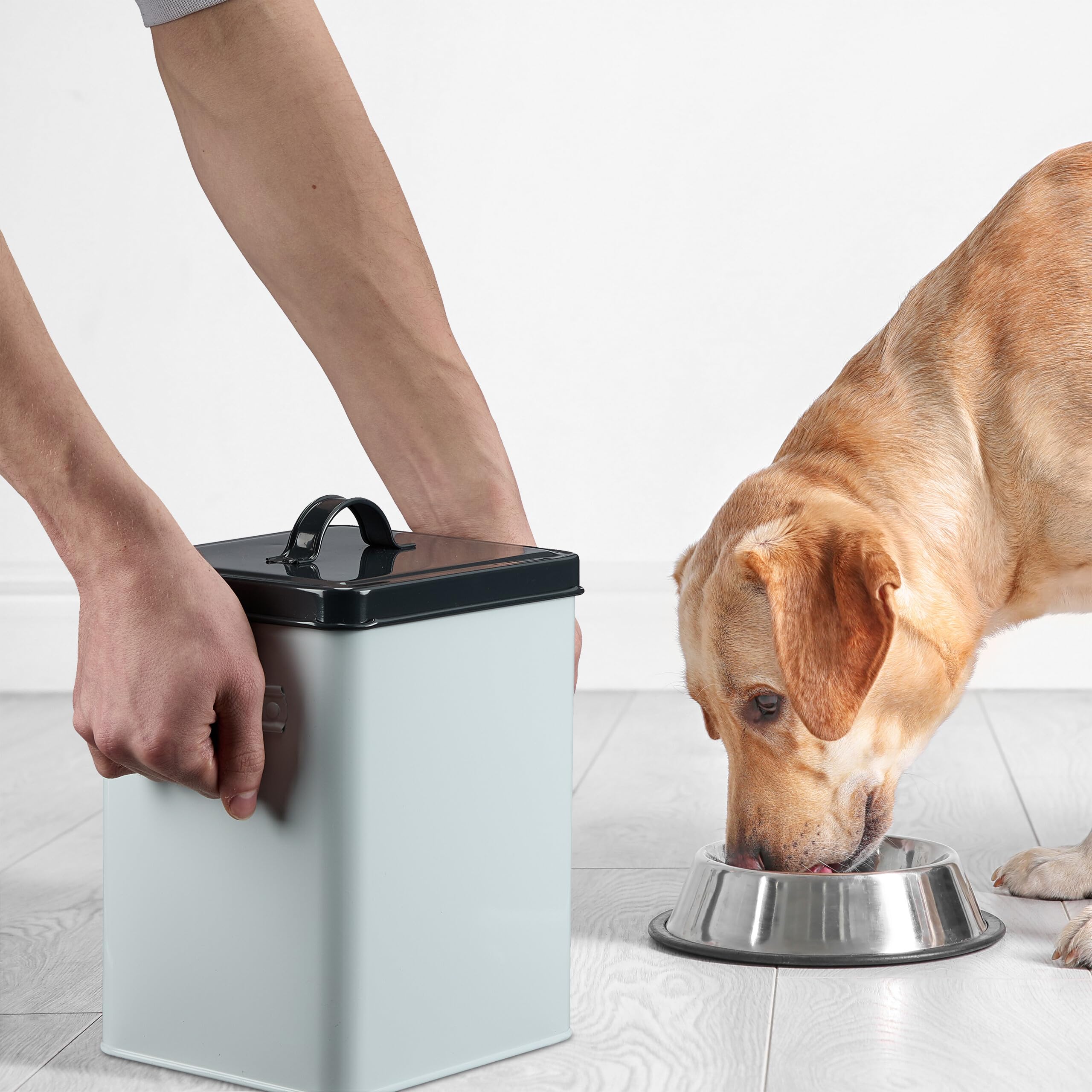 Relaxdays Boîte de Conservation, Lot de 2, 5,5 L, Couvercle & cuillère, Fer, pour croquettes, Blanc - Anthracite