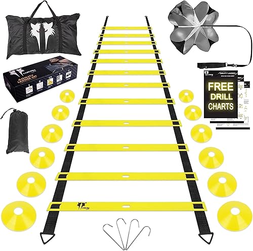 LYKAN FIT 20ft Agility Ladder Speed Training Equipment, Football Ladder Footwork Ladder Soccer Ladder Workout Ladder Training Ladder Exercise Ladder