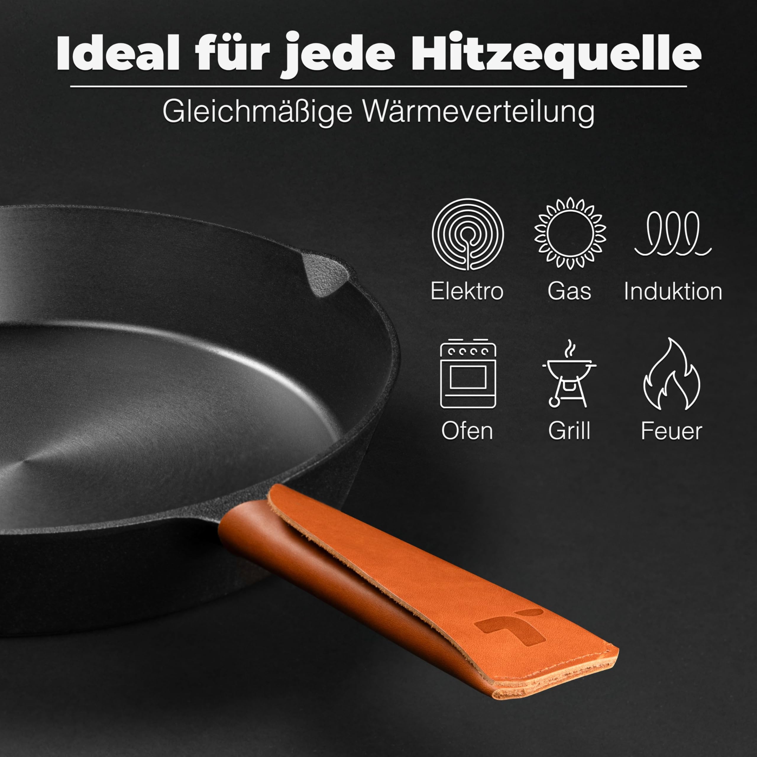 TECOR Gusseisenpfanne Induktion 28 cm geschliffen, universell, natürlich - Langlebige Pfanne Gusseisen induktion - Antihaft Gusspfanne induktion 28 cm einfach top Qualität - Cast iron pan induction
