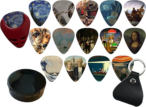 Paquete de 14 Púas de guitarra medianas de Van Gogh Picasso Starry Night de 0.028 in, únicas con soporte para púas de guitarra (color aleatorio),