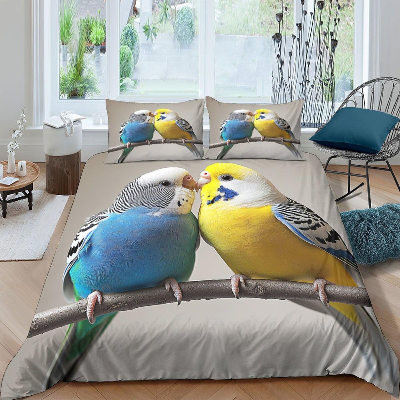 Ctjqhvkz Style-9 3D Printed Colorful Parrot Fitted Sheet Microfiber Soft Decorative Budgerigar Mattress Cover For Bedroom Guest Room Dormitory Single（135X200cm）