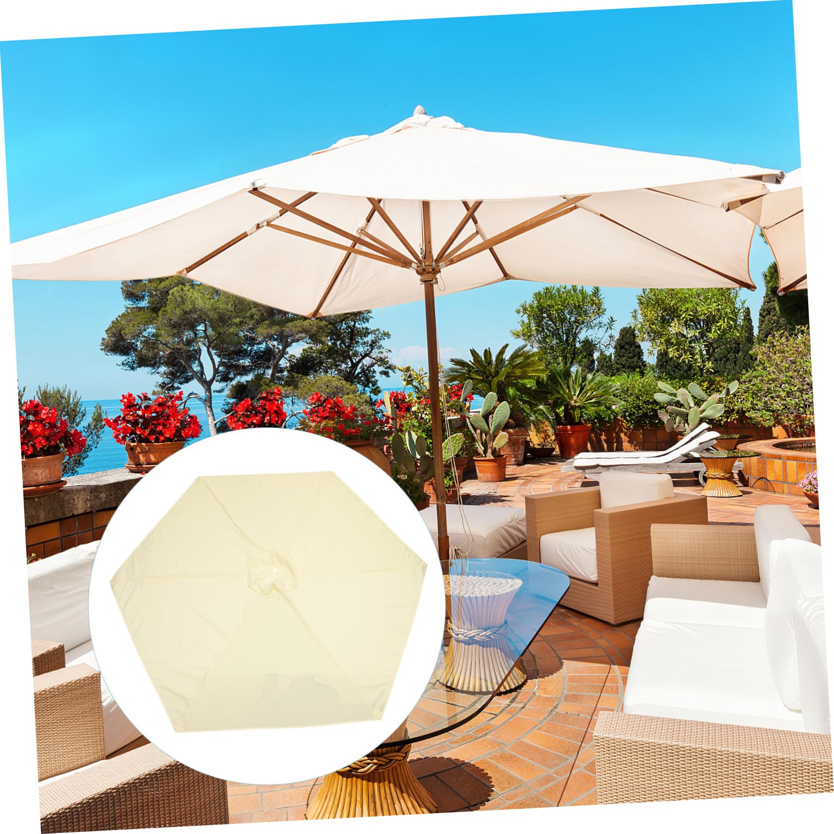 Telo di Ricambio per Ombrellone da Giardino 2, 7m Beige | Poliestere Filato, Protezione dal Sole e Dalla Pioggia, Atmosfera Estiva, Ventilazione Integrata