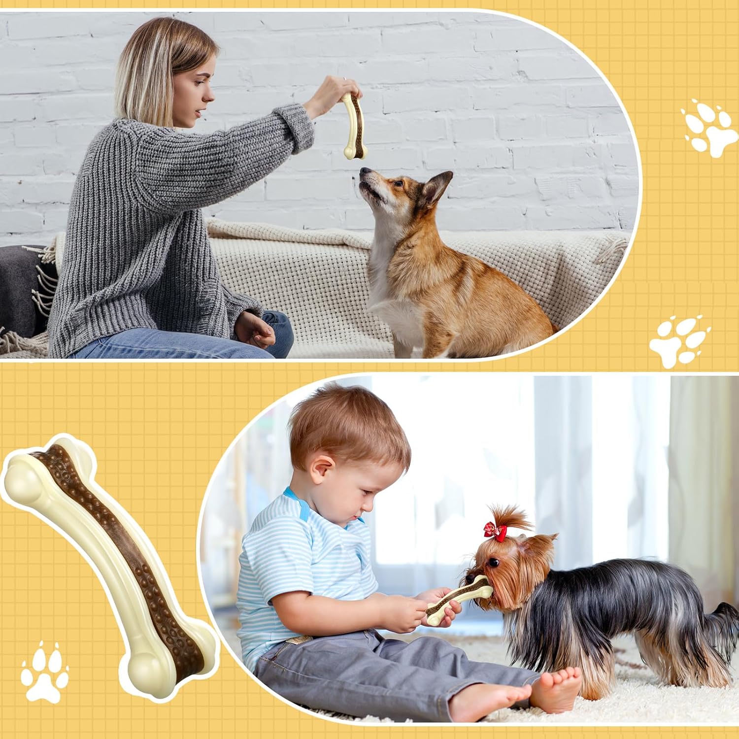 Sosation 6 Pcs Dog Toys for Aggressive Chewers Christmas Nylon Beef Flavor Bones Tough Puppy Teething Toys Puppy Chew Bones for Large Medium Small Breed Dogs Puppies(Small)