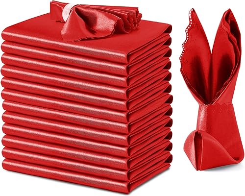Paquete de 12 servilletas de satén rojo de 17 x 17 pulgadas, servilletas de cena elegantes festoneadas, servilletas de mesa cuadradas, servilletas