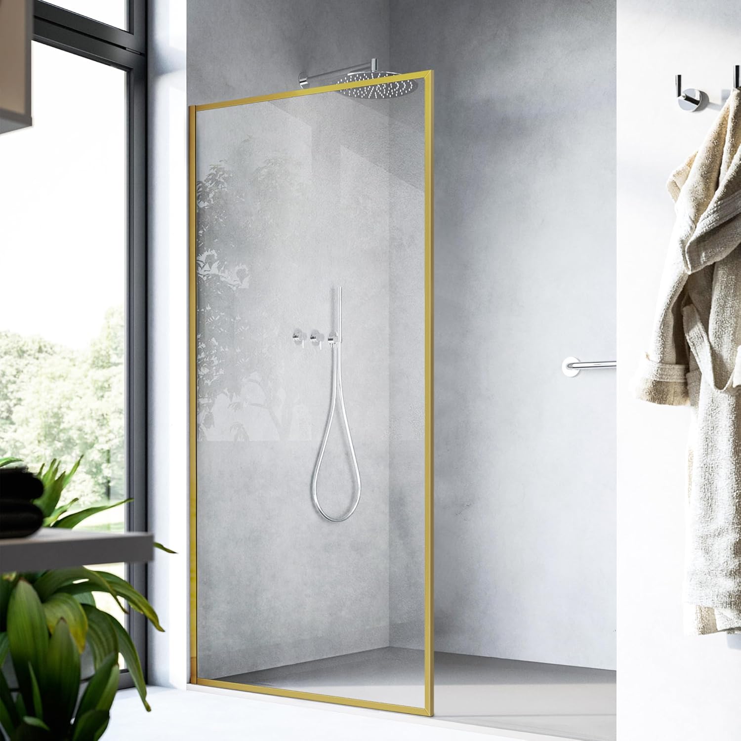 Fixed Glass Shower Door, Framed Tempered Glass Shower Panel 34 * 74