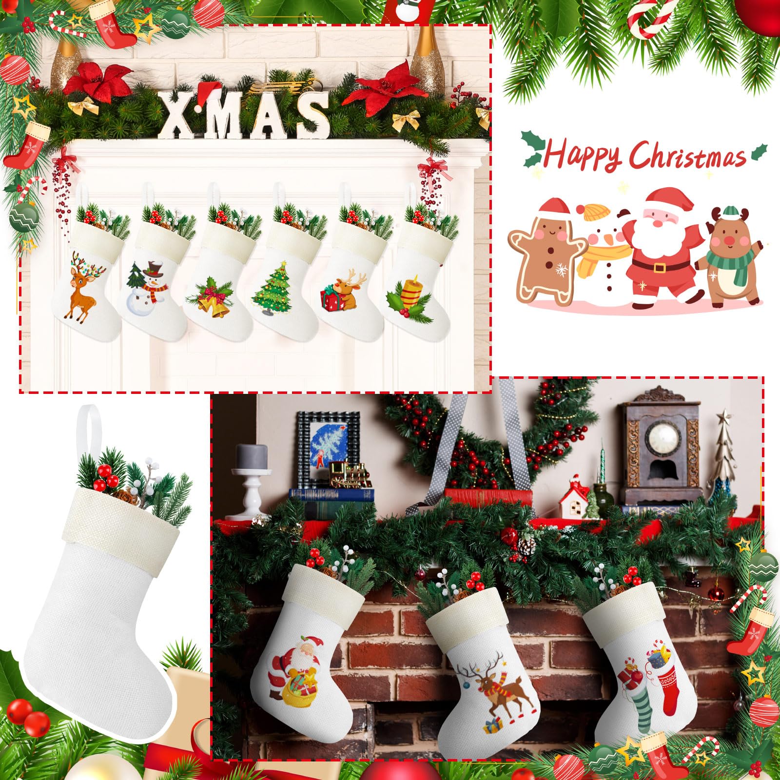 Zhanmai Lot de 24 chaussettes de Noël en toile de jute naturelle pour cheminée, cadeaux à suspendre pour cheminée, décoration de ferme, cheminée, arbre de vacances, décoration artisanale, 10,2 x 17,9
